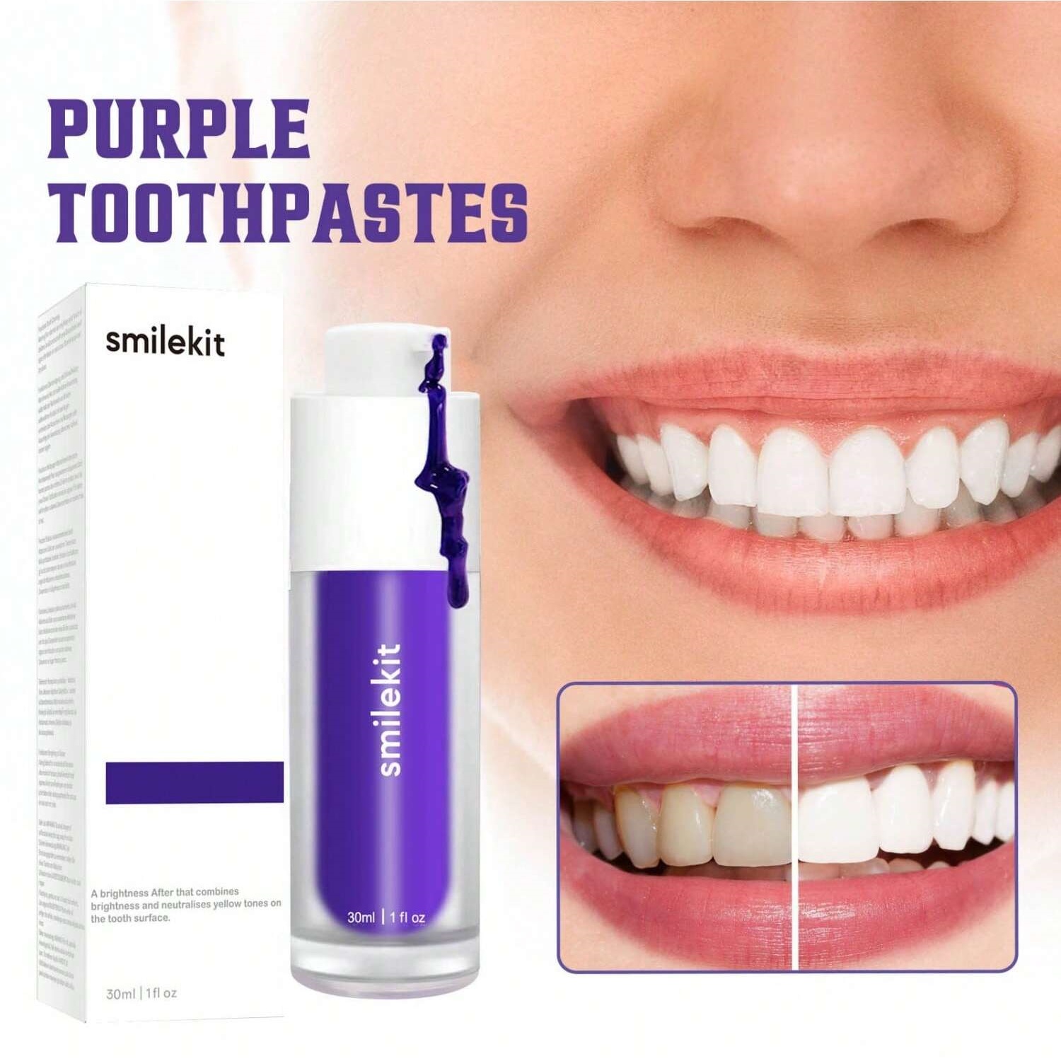 Teeth Whitening Xylitol - Soro corretor roxo eficaz, creme dental