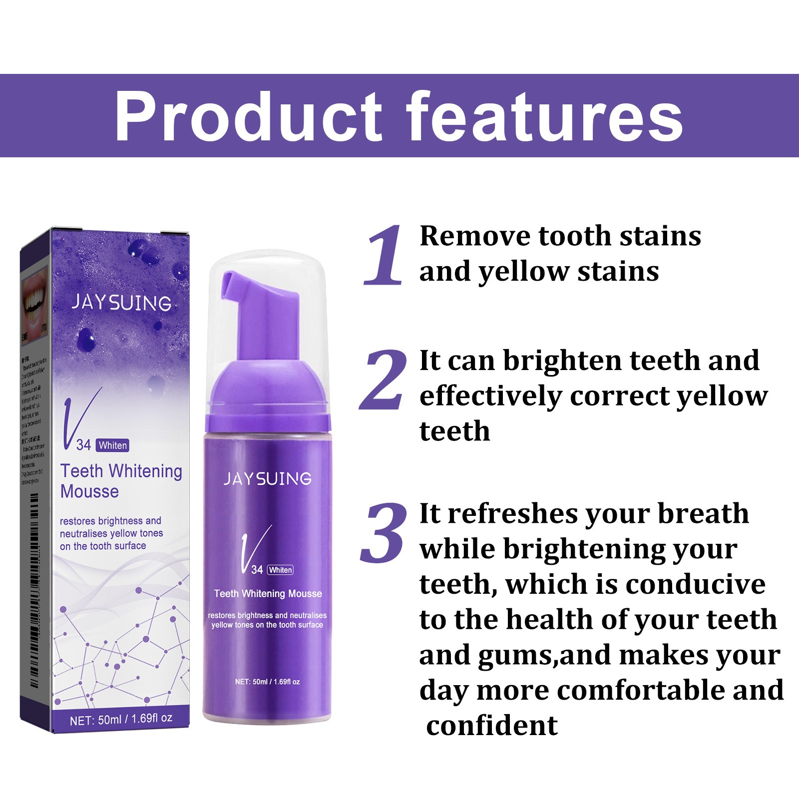 V34 mousse limpeza dos dentes  - Teeth Whitening Effective avaliação e preço